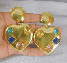 Colorful Cz stone Earring, Brass handmade earring for women